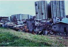 an old city with lots of buildings in the foreground and grass on the ground