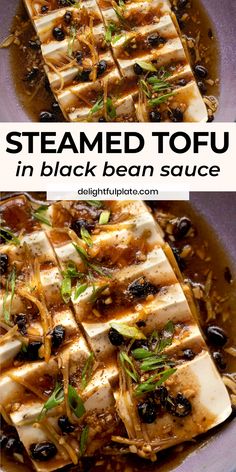 steamed tofu in black bean sauce with olives and herbs