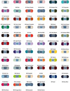 the color chart for all different colors of paint in one page, and an image of each