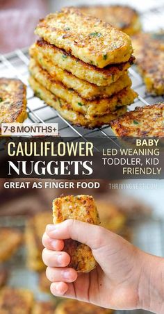 Cauliflower nuggets tots for kids Healthy Baby Snacks Homemade, Baby Lean Weaning Foods, Toddler Recipes Dinner, Blw Recipes 8 Months Meal Ideas, Prep Food Ideas, Blw Lunch Recipes, Baby Food Recipes 4-6, Toddler Recipes Picky, Easy 11 Month Old Meals