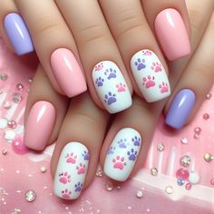 #nails  #cats   #kittens  #beauty  #summernails   #stunningnails  #trendy Short Cat Nails Acrylic, Animal Nails Cute, Simple Kids Nail Designs, Cute Kids Nails Ideas, Nail Ideas Cat, Puppy Nails Designs, Cute Nail Designs For Kids, Cat Paw Nails