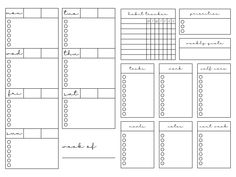 the printable planner is shown in black and white, with notes attached to it