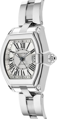 W62032X6 | CRW62032X6 CARTIER ROADSTER MEN'S XL STEEL WATCH Store Display Model (What's This?) - Free Overnight Shipping - With Manufacturer Serial Numbers - Swiss Made - Sunray Silver Dial - Roman Numeral Hour Markers - Sword Shaped Black Steel Hands - Dual Time Zone GMT Feature - Polished Stainless Steel Bezel - Date Feature Displayed at 3 O'Clock - Self-winding Automatic Movement - 3 Year Warranty - Guaranteed Authentic - Certificate of Authenticity - Manufacturer Box & Manual - Polished with Brushed Stainless Steel Case - Polished with Brushed Stainless Steel Bracelet - Scratch Resistant Sapphire Crystal - 100 Meters / 330 Feet Water-Resistant - 48mm x 43mm = 1 7/8" x 1 3/4" Case - 7" Adjustable Bracelet - Case Thickness: 10.2mm - Fixed Bezel - Stainless Steel Solid Case Back - Lumines Cartier Roadster, Rolex Women, Cartier Men, Authentic Watches, Time Zone, Free Bracelet, Roman Numeral, 3 O Clock, Store Display