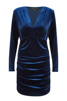 Jewel tones for the new season are truly magnificent, for Christmas parties or fancy events. Show off your figure in this sumptuous velvet dress from Mela, in a gorgeous blue with V neckline, long sleeves and the mega flattering ruching on the sides. Style with a sequin blazer for an extra glam look. Knee Length Evening Dress, Dresses For The Races, Sequin Blazer, Glam Look, Glam Looks, Denim Gift, Blue Mini Dress, Christmas Parties, Knee Length Dresses