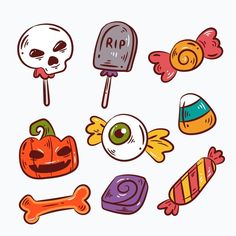 cartoon halloween lollipops and candy