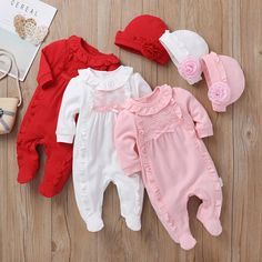 2-Piece Long-Sleeve Embroidered Jumpsuit and Hat Children's clothing w – PrettyKid Baby Gifts One Piece & Sets, Affordable Cotton Long Sleeve Jumpsuits And Rompers, Baby Pink Clothes, Jumpsuit For Kids, Baby Jumpsuit, Baby Outfits Newborn