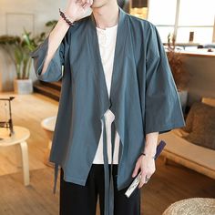 Season:Spring  Summer; Fabric:Polyester; Sleeve Length:3/4 Length Sleeve; Gender:Men's; Style:Casual,Comfort,Fashion; Occasion:Vacation,Daily,Outdoor,Beach; Outerwear Length:Regular; Function:Sunscreen,Breathable; Pattern:Plain; Neckline:Collar; Outerwear Type:Cloak / Capes,Kimono Jacket; Listing Date:06/14/2024; Bust:; Length:; Sleeve: Vintage Clothing Styles, Orientation Outfit, Men Kimono, Long Kimono Cardigan, Gilet Kimono, Chinese Shirt, Men Cardigan, Japanese Shirt, Kimono Shirt