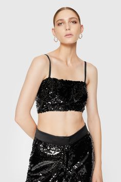 Elevate your style to new heights with our Jane Sequin Top, an elevated masterpiece designed for versatility. Whether you're dressing up for a special occasion or adding a touch of glam to your everyday wardrobe, this top will become your go-to choice for a sophisticated look. | Rebecca Minkoff Jane Sequin Top In Black - Size S Tube Top Fit, Leather Outerwear, Shoe Size Conversion, Sequin Top, Everyday Wardrobe, Sophisticated Look, Tube Top, Rebecca Minkoff, Dressing Up