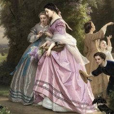 an image of a group of people that are in the grass with one woman holding flowers