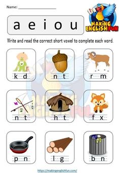 an english worksheet with pictures of animals and letters