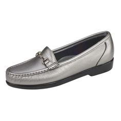 Product Description: This slip-on loafer is made with a genuine moccasin construction, which wraps soft leather completely around the foot. A removable cushioned footbed and shock-absorbing sole offers comfort for all-day wear. A polished premium adornment on the top adds a bit of sophistication to your look. Heel Height: 1.00". This item features a removable footbed. Product Details: Designed to follow the shape and natural arches of your foot, Metro utilizes our comfortable Tripad-Moc™ Technol Silver Slip-on Flats With Removable Insole, Elegant Slip-on Moccasins With Ortholite Insole, Elegant Moccasins With Ortholite Insole, Silver Leather Slip-on Flats, Silver Closed Toe Leather Loafers, Silver Leather Closed Toe Loafers, Elegant Leather Slip-on Shoes With Ortholite Insole, Purchase Receipt, Orthopedic Shoes