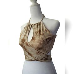 Fashion Nova Shook Tie Dye Top. This Brown And Cream Colored Wrap Top Is A Sexy Addition For Your Summer Wardrobe Or Your Night Out Outfits! Neckline : Keyhole Sleeve : Sleeveless Cut : Cropped Style : Wrap New With Tags! Beige Halter Top For Summer Nights, Beige Fitted Halter Neck Crop Top, Fitted Beige Crop Top For Summer, Brown Halter Neck Crop Top For Summer, Brown Halter Top For Summer Party, Brown Summer Party Halter Top, Summer Party Brown Halter Top, Brown Summer Crop Halter Top, Brown Halter Crop Top For Summer