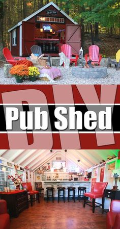 the inside of a tent with chairs and tables in it, and an image of a shed