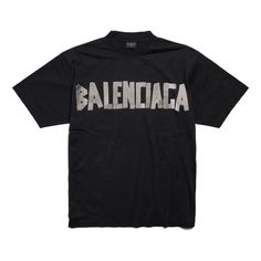 (WMNS) Balenciaga New Tape Type T-shirt Medium Fit 'Black' 739784TQVQ81073 Oversized Black T-shirt With Logo, Oversized Black Logo Top, Designer Black T-shirt For Summer, Designer Graphic Print T-shirt For Streetwear, Designer Logo Print Tops For Streetwear, Designer Black Short Sleeve T-shirt, Designer Short Sleeve T-shirt For Streetwear, Designer Graphic Print T-shirt With Relaxed Fit, Designer Relaxed Fit T-shirt With Graphic Print