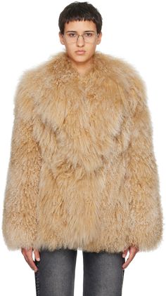 Find Givenchy Beige Large Collar Shearling Jacket on Editorialist. Lamb shearling jacket. · Notched lapel · Single-button closure · Welt pockets · Padded shoulders · Full twill lining Supplier color: Desert Designer Shearling Outerwear With Faux Fur Lining, Luxury Shearling Outerwear With Zip Fly, Luxury Vintage Shearling Outerwear, Luxury Beige Shearling Outerwear, Luxury Long Sleeve Shearling Leather Jacket, Grunge Chic, Cool Coats, Shearling Jacket, Welt Pockets