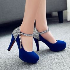 Platform Dress Shoes, Velvet High Heels, Glass Heels, Blue High Heels, Ankle Strap Chunky Heels, High Heel Platform, Super High Heels, Heels High