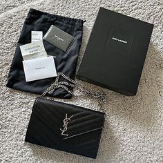 Premium Saint Laurent YSL Large Envelope Wallet On Chain (WOC) Black Grain Leather ??", Women's bags Ysl Black Bag, Ysl Envelope Bag, Large Envelope, My Bags, Envelope Wallet, Wallet On Chain, Envelope Bag, Black Bag, Women's Bags