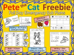 a poster with the words pet the cat freebie full day emergency sub plans