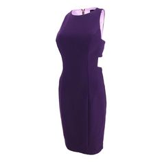 New With Original Tags Style: Sheath, Size Type: Regular, ,, Sleeveless, 95% Polyester/5% Spandex, Dry Clean, Inseam: Chic Fitted Purple Sleeveless Dress, Purple Sheath Dress For Night Out, Chic Purple Fitted Sleeveless Dress, Sleeveless Cutout Dress For Formal Occasions, Elegant Sleeveless Purple Bodycon Dress, Elegant Purple Sleeveless Bodycon Dress, Formal Sleeveless Dress With Cutout, Elegant Sheath Dress With Cutout Details, Elegant Sheath Dress With Cutout