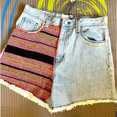 Urban Outfitters Size 30 A-Line Short Blue Jeans With Woven Application With Tags Never Worn Ready For Summer. Cutoff Shorts With Pockets For Vacation, Blue Jean Shorts With Built-in Shorts For Beach, Cotton Shorts With Frayed Hem For Vacation, Urban Outfitters High-waist Summer Shorts, Denim Shorts For Summer Festival, Summer Festival Denim Shorts, Blue Cutoff Cotton Shorts, Blue Cotton Cutoff Shorts, Multicolor Cotton Cutoff Bottoms