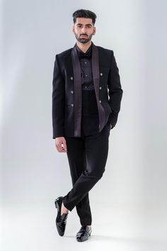 Black Pleated Collar Tuxedo Trouser Set Pleated Collar, Black Suits, Collar Shirt, Aza Fashion, Collar Shirts