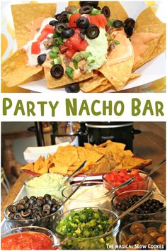 the party nacho bar is ready to be eaten