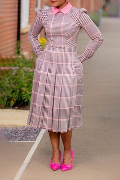 Stay on trend this season in our new elegant, lapel dress. We especially love the gingham fabric and think this piece will be a new favorite in your closet! Model is wearing size Small Calf-length Material: cotton blend Long sleeve Lapel collar Side pockets Pleated hem High waist Machine washable Comfortable to wear, unique style, make you more beautiful Note:Size: please check measurements carefullyPlease allow 0.5-1" difference due to manual measurement Different monitor settings means colors may differ slightly1" = 2.54cm Size(inch) Height Chest Waist Hip S 66.93 35.43 27.56 38.58 M 68.90 37.80 29.92 40.94 L 68.90 40.16 32.28 43.31 XL 70.87 42.52 34.65 45.67 2XL 70.87 44.09 37.01 47.24 3XL 72.83 45.67 39.37 48.82 Please notice: This size details is for the body size, not for the clothes Corporate Gowns, Closet Model, Lapel Dress, Classy Wear, Pink Fall, Gingham Fabric, Fall Dress, Pleated Midi Dress, Pink Midi Dress