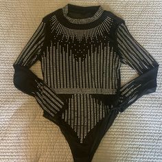 Never Worn, Nwot. From A Boutique Glamorous Embellished Black Bodysuit, Elegant Embellished Black Bodysuit, Black Rhinestone Bodysuit For Party, Black Bodysuit With Rhinestones For Party, Black Rhinestone Bodysuit For Evening, Elegant Black Bodysuit With Rhinestones, Rhinestone Bodysuit, Womens Tops, Boutique