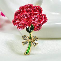 New Sparkly Red Carnation Brooch (1.1" Wide X 1.6" Tall) Carnation Symbolism “Generally, Carnations Symbolize Devotion, Love, Distinction, And Fascination. Carnations Have Evolved To Include A Wide Spectrum Of Colors, Each With Their Own Special Meaning: Dark Red (Love And Affection,) Light Red (Admiration,) Pink (Gratitude,) Yellow (Disappointment And Rejection,) Purple (Capriciousness,) White (Purity And Luck.)” Red Enamel Brooch Pin For Gift, Pink Brooch For Valentine's Day Gift, Pink Brooches For Valentine's Day Gift, Carnation Symbolism, Red Flower Brooches For Gift, Red Brooch For Anniversary On Valentine's Day, Red Brooches For Anniversary And Valentine's Day, Valentine's Day Gift Brooch Pins, Red Brooches For Valentine's Day