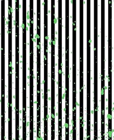 green and white paint splattered on black and white striped background with vertical stripes