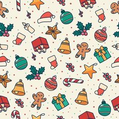 christmas seamless pattern with colorful objects on white background stock photo - 1307982