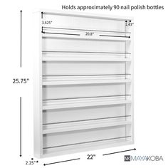 the standard shelf is shown with measurements for both sides and two shelves on each side