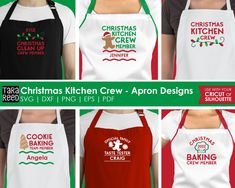 six aprons with different designs for christmas kitchen crew - aprons, cooking and baking