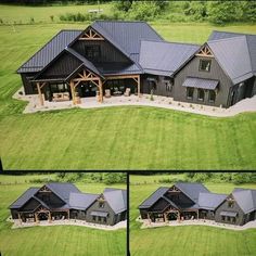 this is an aerial view of a large house in the middle of a green field