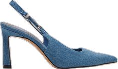 Trendy Fitted Slingback Pumps For Spring, Blue Slingback Pumps For Spring Workwear, Trendy Slingback Pumps For Spring Workwear, Chic Denim Heels For Formal Occasions, Spring Formal Denim Heels, Chic Formal Denim Heels, Denim Heels With Pointed Toe For Evening, Chic Denim Heels With Pointed Toe, Casual Denim Blue Pointed Toe Heels