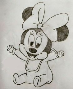 a drawing of mickey mouse sitting on the ground