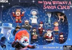 an assortment of santa claus figurines are in the package, including clowns and snowmen