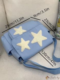 BirdinBag - Stylish Star Patch Medium Crossbody Bag with Decorative Design Casual Star-shaped Shoulder Bag For School, Trendy Star-shaped Shoulder Bag For School, Medium Crossbody Bag, Geometric Type, Decorative Design, Messenger Bag, 4 Inch, Crossbody Bag, Stars