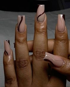 Simple Brown Nails, Neon Tips, Brown Acrylic Nails, Brown Nail, Food Fusion, Work Nails, Fall Acrylic Nails