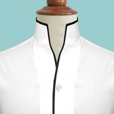 Classic Black Shirt With Stand Collar, Classic Black Stand Collar Shirt, Formal White Shirt With Stand Collar, White Formal Shirt With Stand Collar, Elegant Formal Shirt With Stand Collar, Elegant Stand Collar Shirt For Formal Occasions, Classic White Shirt With Stand Collar, Classic White Fitted Collars, Classic Formal Tops With Stand Collar