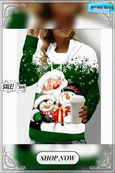 Women's Santa Snowman Collar Regular Sleeve Double Drawstring Pullover Sweater Casual Long Sleeve Hoodie For Holiday, Casual Long Sleeve Holiday Hoodie, Green Tops For Fall Holiday, Christmas Long Sleeve Sweater, Green Holiday Sweatshirt For Fall, Holiday Long Sleeve Hoodie For Fall, Green Fall Holiday Sweatshirt, Green Long Sleeve Holiday Top, Casual Long Sleeve Holiday Tops