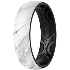 a black and white marble ring with an intricate design