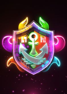 an image of a neon colored shield with an anchor on it