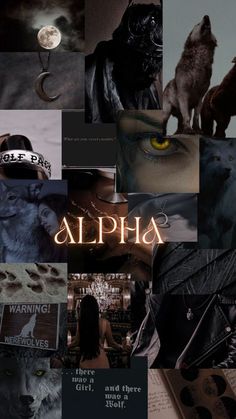 a collage of photos with the words alphia written on them and wolf images