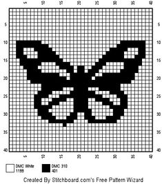 a black and white cross stitch pattern with a large butterfly on it's wings