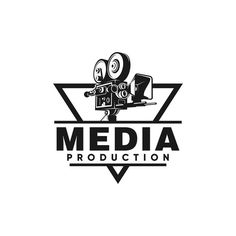 the logo for media production, which is designed in black and white with an image of a camera