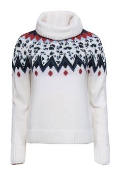 Bundle up and make a statement with our Veronica Beard Ivory Turtleneck Sweater! This cozy-chic knit features a fun fair isle pattern that will keep you warm and stylish. Made with a wool blend and soft knit, it's the perfect addition to your winter wardrobe. Size M 35% Nylon, 30% Wool, 30% Viscose, 5% Cashmere Turtleneck Pullover Relaxed fit Extra-long sleeves Ribbed trim Bust 35" Waist 37" Shoulder to hem 23.5" Sleeve length (from neckline) 30" Winter White Jacquard Knit Sweater, White Jacquard Knit Winter Sweater, White Fair Isle Sweater For Cold Weather, Cream Nordic Sweater With Fair Isle Pattern, White Nordic Sweater With Fair Isle Pattern, Nordic Style White Sweater With Fair Isle Pattern, White Scandinavian Sweater For Fall, White Scandinavian Style Sweater For Fall, White Scandinavian Style Fall Sweater