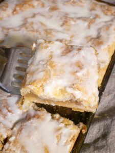 a close up of food on a pan with a fork