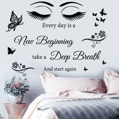 PRICES MAY VARY. Package Include: There are set of inspirational wall decor stickers, nicely combine the beautiful eyes and positive sayings with Every day is a new beginning take a deep breath and start again. Sheet approx. size is 35.5 x 11.8 inch, finish approx. size is 20 x 26 inch. Premium Material: Our positive wall stickers are made of high-quality PVC, non-toxic, environmentally friendly, durable, tear-resistant material, repositionable when make mistakes. The stickers have powerful back Bedroom Vinyl Wall Art, Wall Decal Quotes Inspirational, Positive Wall Art, Inspirational Wall Decals, Bathroom Stickers, Dorm Room Walls, Vinyl Wall Quotes, Inspirational Wall Decor, Inspirational Stickers