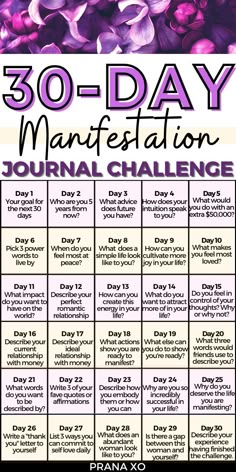 manifestation journal 2025 Manifestation, 30 Day Challenges, Quotes Dream, Journal Challenge, Spiritual Journals, Manifestation Tips, Self Care Bullet Journal, Writing Therapy